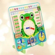 Calendar educativ pentru copii din lemn cu ceas în limba engleză