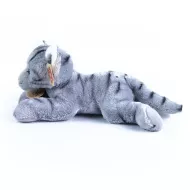Pisică plușată gri, așezată, 18 cm 