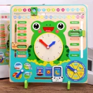 Calendar educativ pentru copii din lemn cu ceas în limba engleză