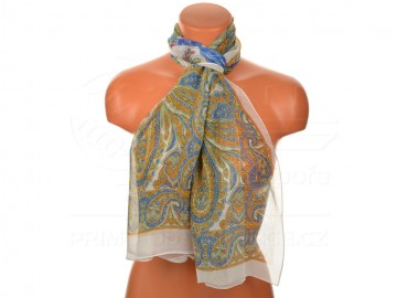 Eșarfă de vară cu desen floral oriental - alb Eșarfă de vară cu desen floral oriental - alb
