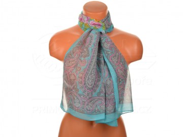 Eșarfă de vară cu desen floral oriental - turcoaz Eșarfă de vară cu desen floral oriental - turcoaz