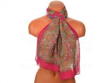 Eșarfă de vară cu desen floral oriental - roz Eșarfă de vară cu desen floral oriental - roz