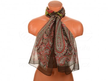 Eșarfă de vară cu desen floral oriental - maro închis Eșarfă de vară cu desen floral oriental - maro închis