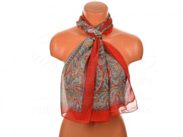 Eșarfă de vară cu desen floral oriental - roșu Eșarfă de vară cu desen floral oriental - roșu