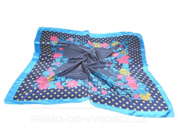 Eșarfă lucioasă cu desen flori - albastru Eșarfă lucioasă cu desen flori - albastru