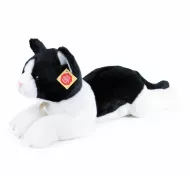 Pisică plușată culcată alb negru 35 cm 