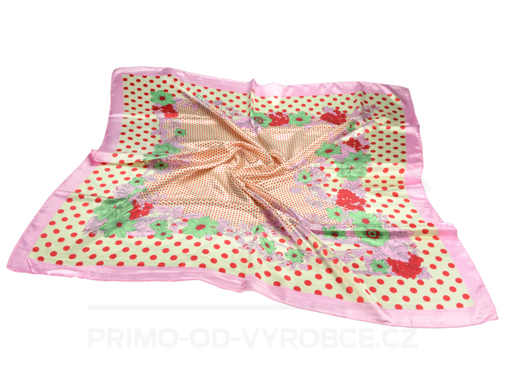 Eșarfă lucioasă cu desen flori - roz Eșarfă lucioasă cu desen flori - roz