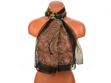 Eșarfă de vară cu desen floral oriental - negru Eșarfă de vară cu desen floral oriental - negru
