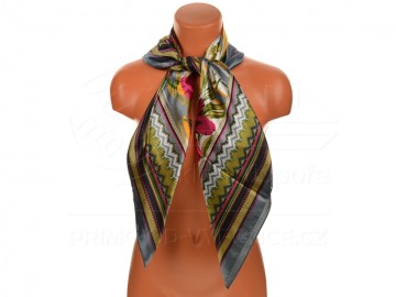 Eșarfă maxi cu desen flori exotice, 90x90 cm - gri Eșarfă maxi cu desen flori exotice, 90x90 cm - gri