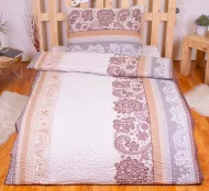 Lenjerie de pat din polibumbac PREMIUM 140x200 + 70x90 - Dungi maro cu ornamente
