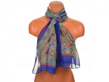 Eșarfă de vară cu desen floral oriental - albastru Eșarfă de vară cu desen floral oriental - albastru