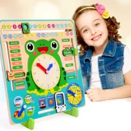 Calendar educativ pentru copii din lemn cu ceas în limba engleză