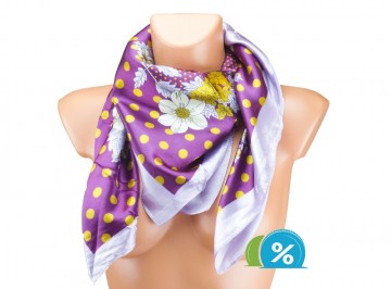 Eșarfă lucioasă cu desen flori - violet Eșarfă lucioasă cu desen flori - violet