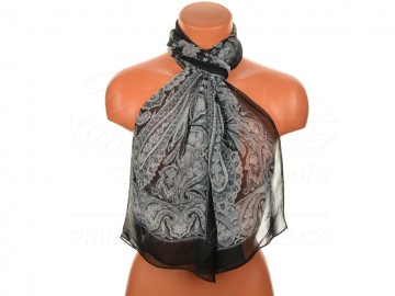Eșarfă de vară cu desen floral oriental - negru/alb Eșarfă de vară cu desen floral oriental - negru/alb