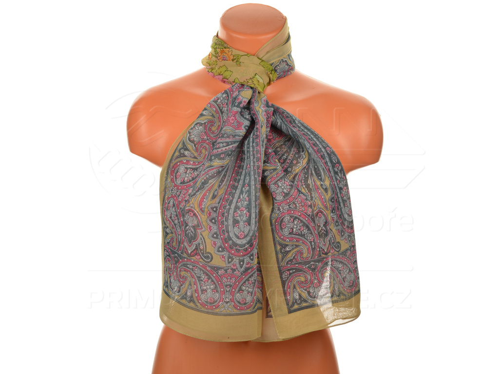 Eșarfă de vară cu desen floral oriental - maro/verde Eșarfă de vară cu desen floral oriental - maro/verde