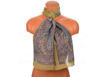 Eșarfă de vară cu desen floral oriental - maro/verde Eșarfă de vară cu desen floral oriental - maro/verde